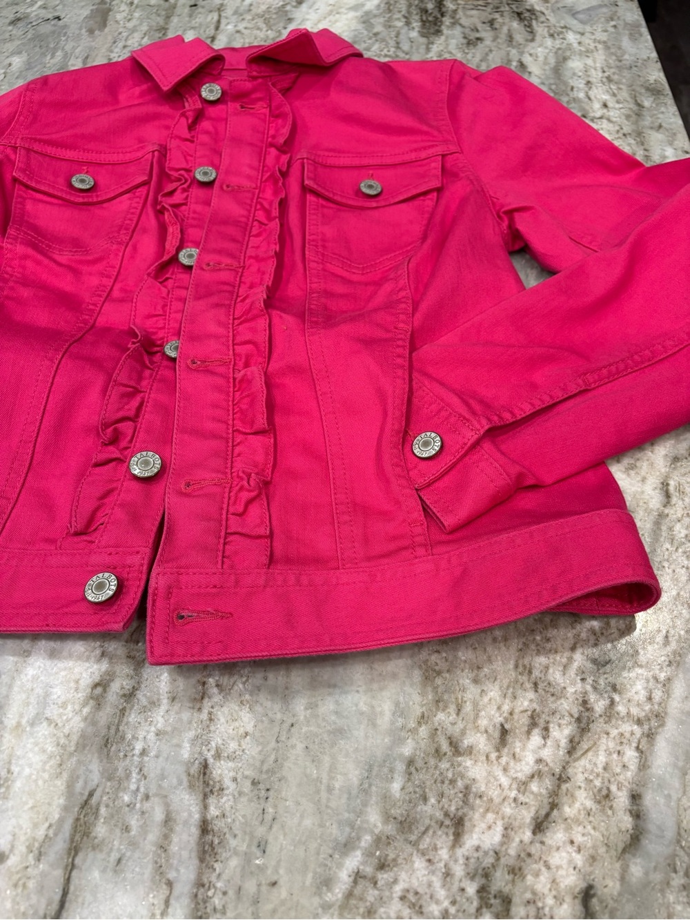 Talbots Women's Pink Ruffle-Trim Denim Jacket size SP - Picture 4 of 9